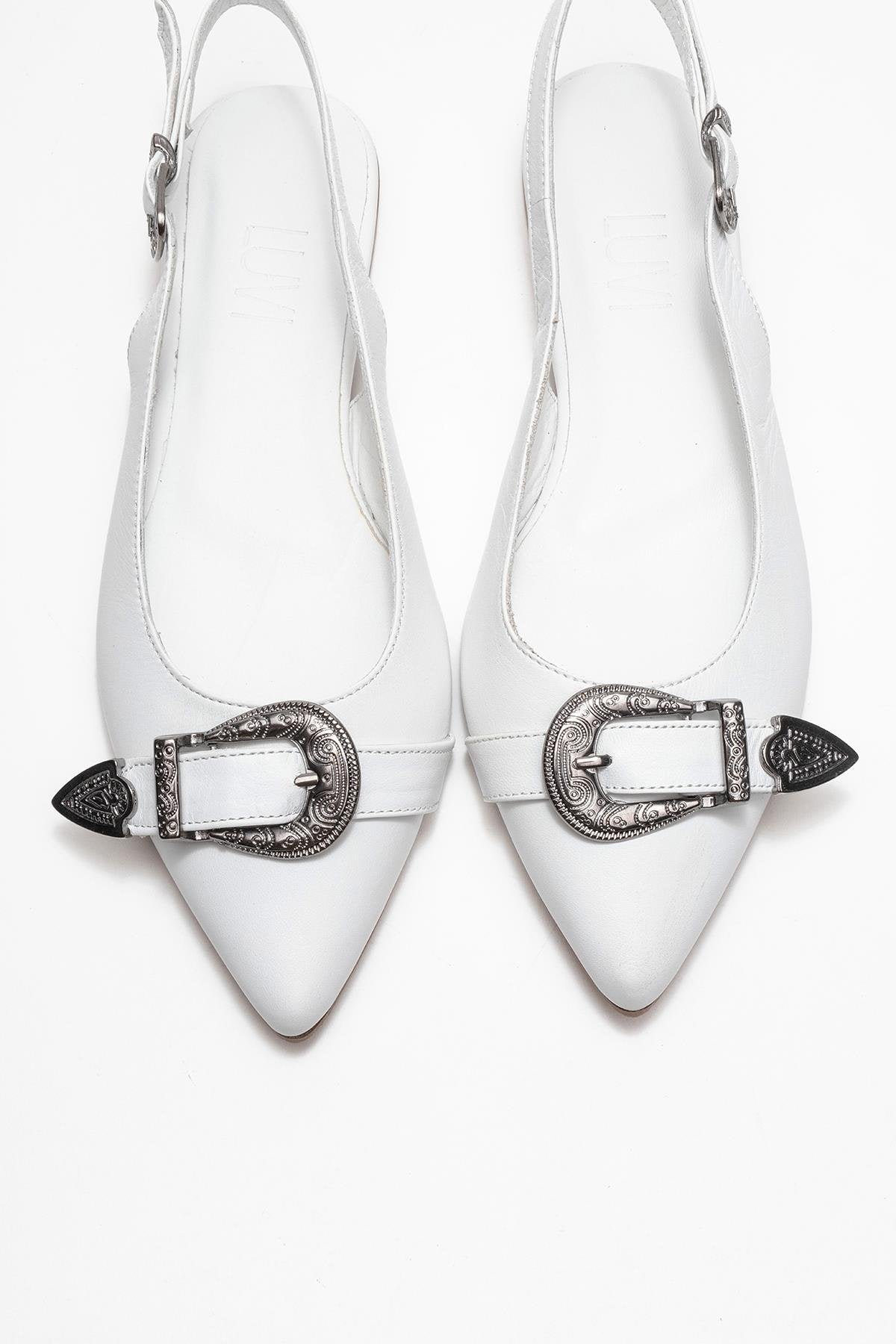 Dorothy - White Genuine Leather Pointed-Toe Buckle Sandal (Women)