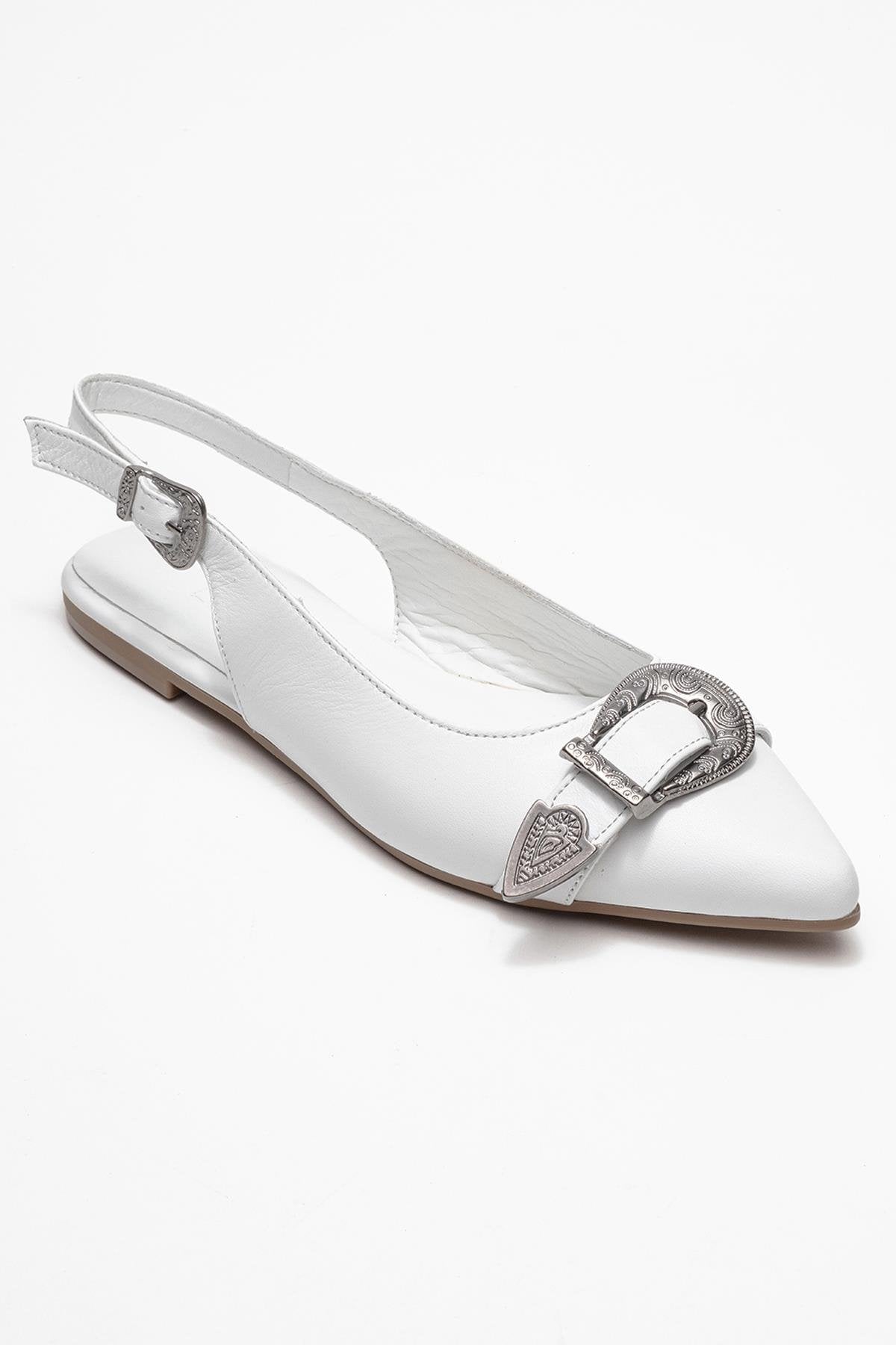 Dorothy - White Genuine Leather Pointed-Toe Buckle Sandal (Women)