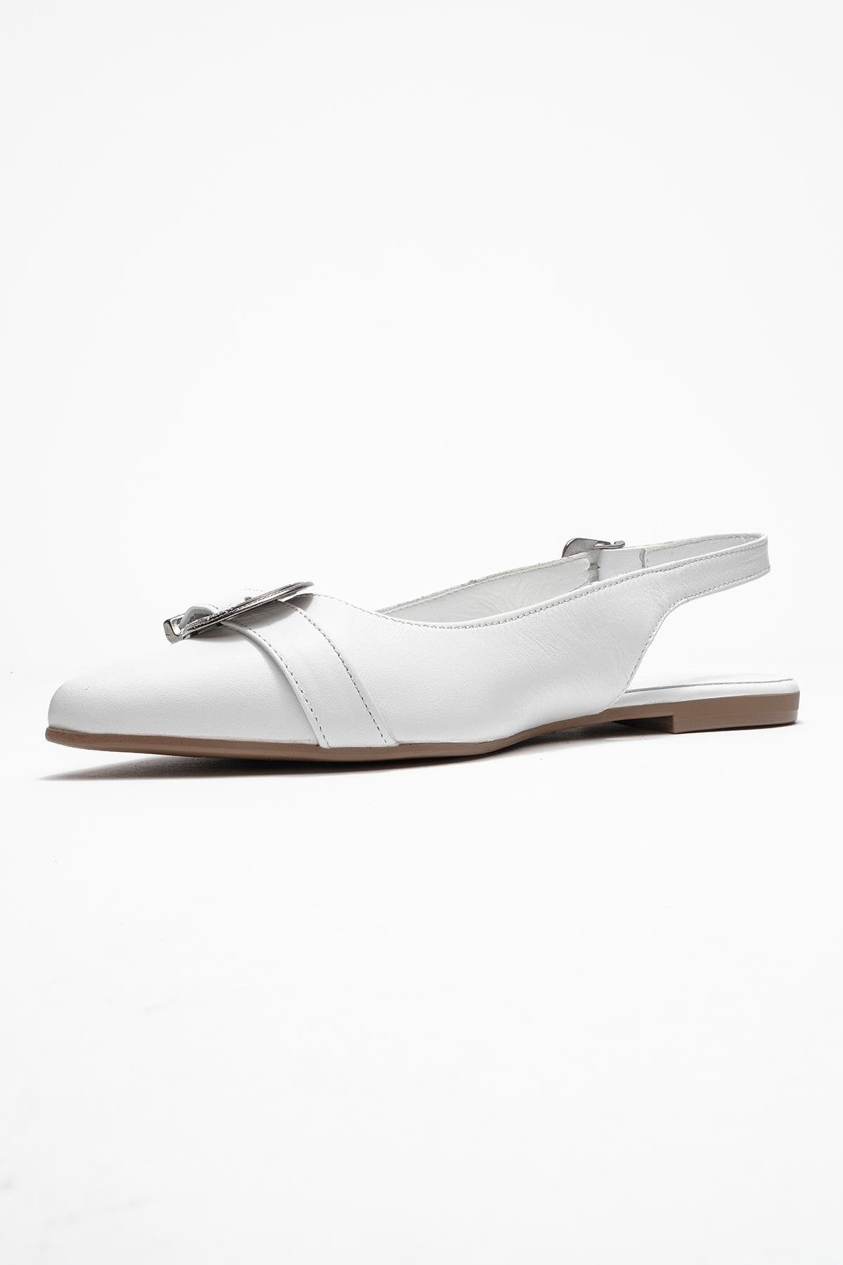 Dorothy - White Genuine Leather Pointed-Toe Buckle Sandal (Women)
