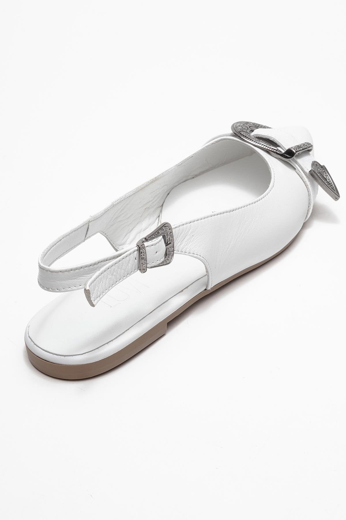 Dorothy - White Genuine Leather Pointed-Toe Buckle Sandal (Women)