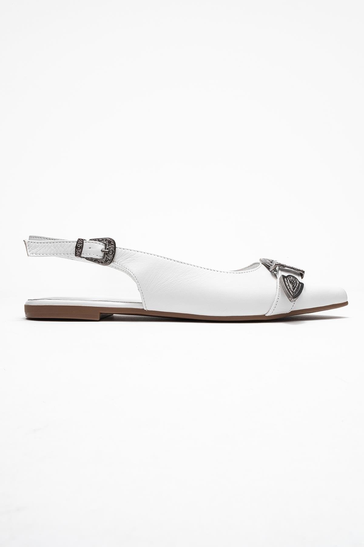 Dorothy - White Genuine Leather Pointed-Toe Buckle Sandal (Women)
