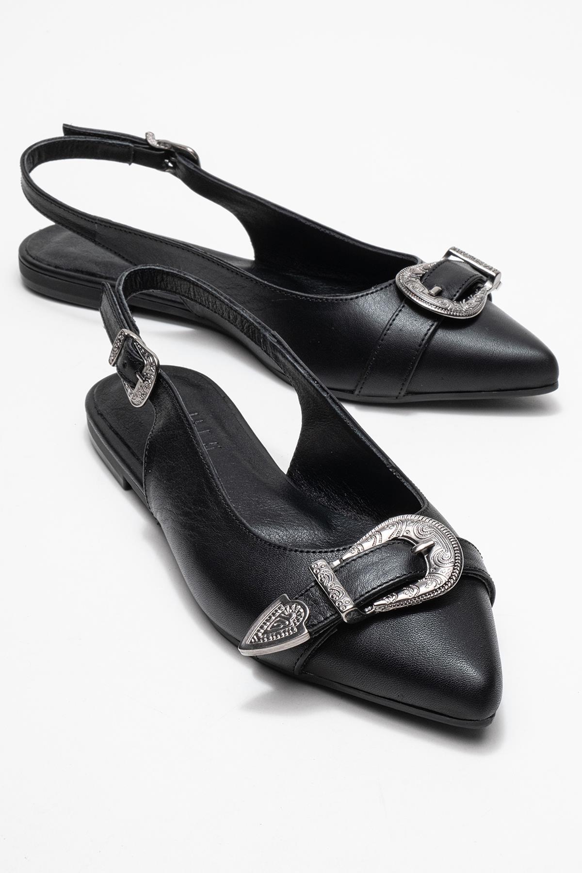 Dorothy - Black Genuine Leather Buckle Pointed Toe Sandal (Women)