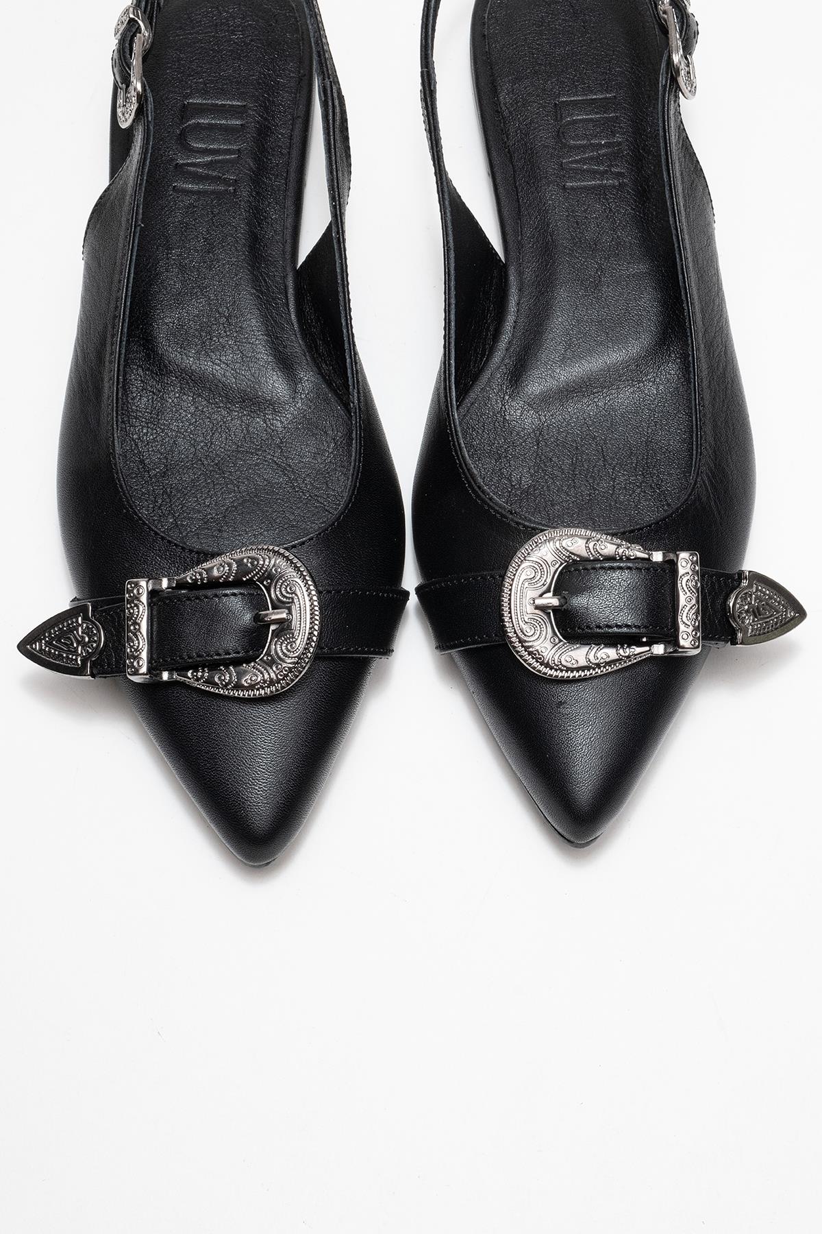 Dorothy - Black Genuine Leather Buckle Pointed Toe Sandal (Women)