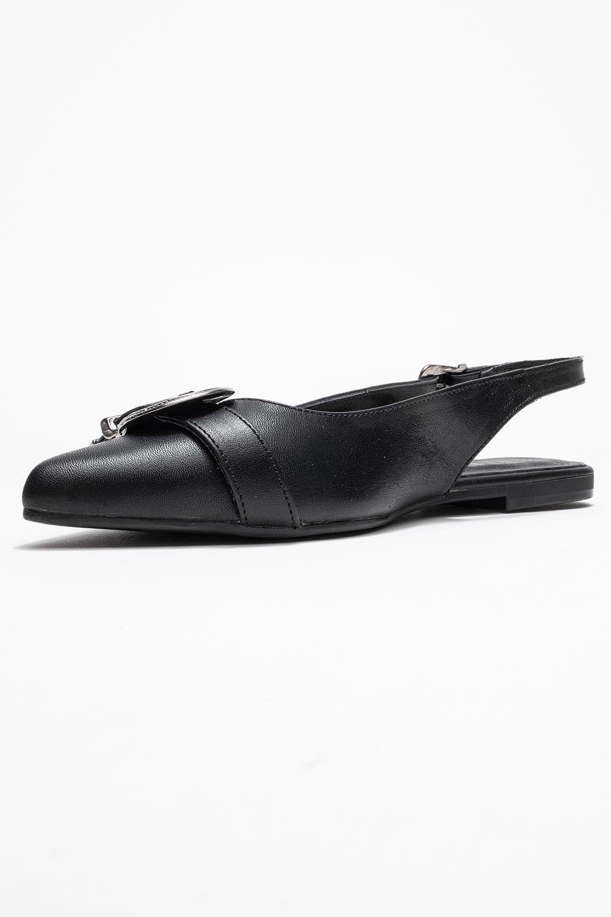 Dorothy - Black Genuine Leather Buckle Pointed Toe Sandal (Women)