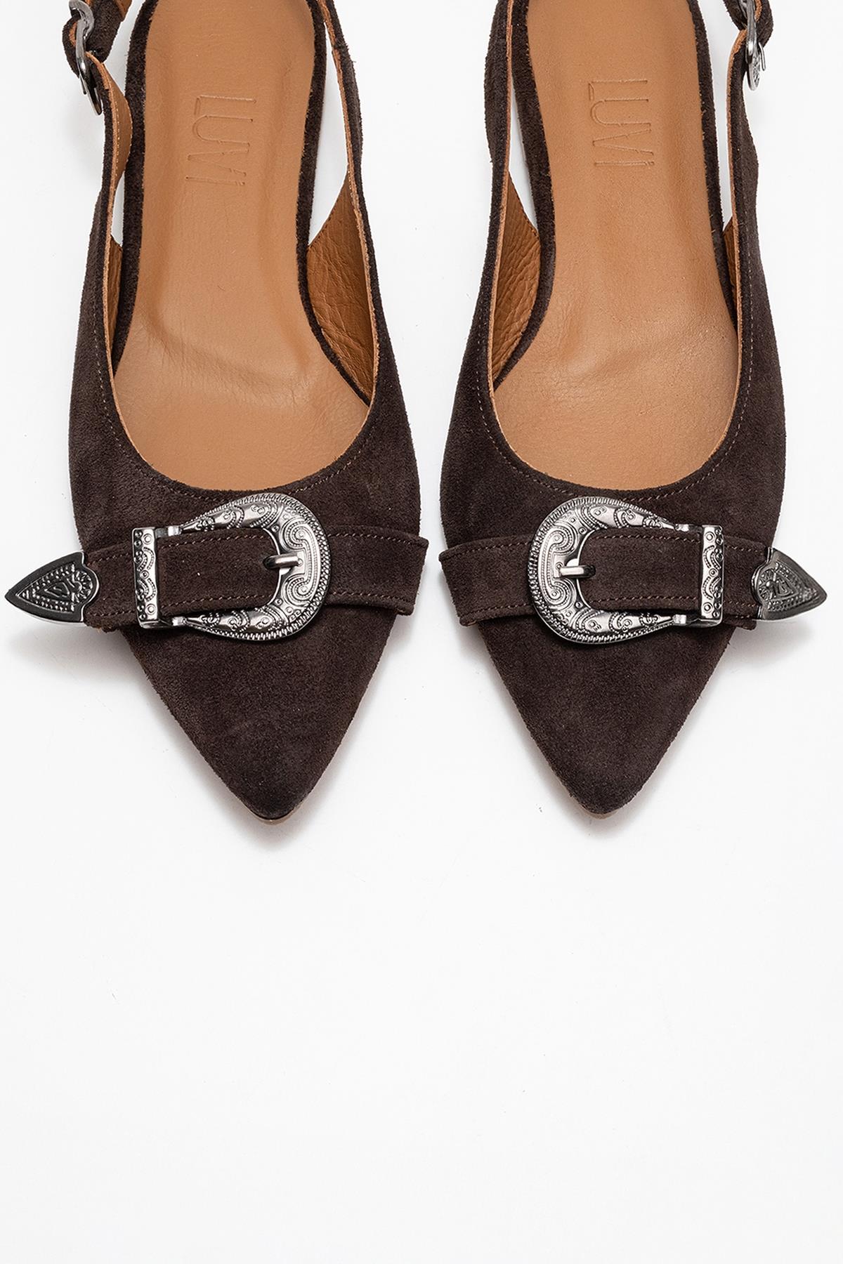 Dorothy - Brown Suede Genuine Leather Buckle Pointed Toe Sandal (Women)