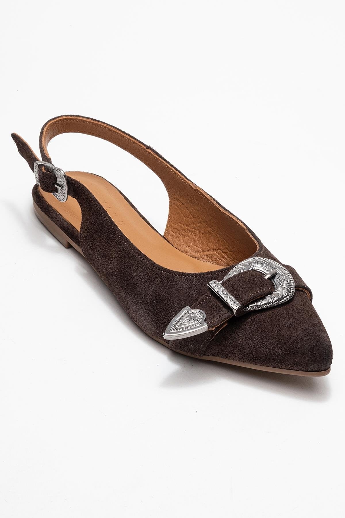 Dorothy - Brown Suede Genuine Leather Buckle Pointed Toe Sandal (Women)