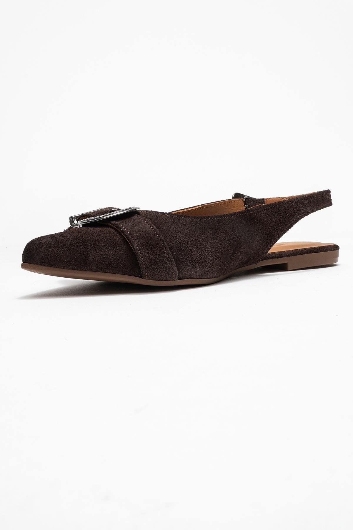 Dorothy - Brown Suede Genuine Leather Buckle Pointed Toe Sandal (Women)