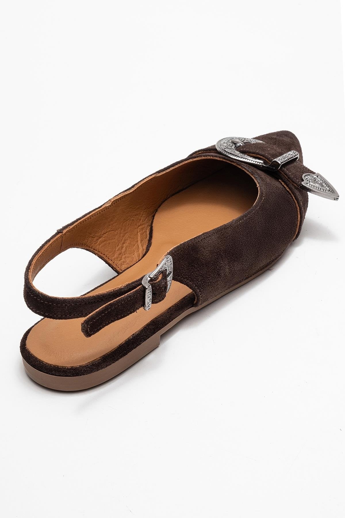 Dorothy - Brown Suede Genuine Leather Buckle Pointed Toe Sandal (Women)