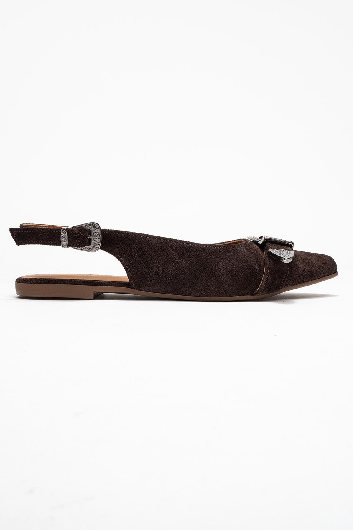 Dorothy - Brown Suede Genuine Leather Buckle Pointed Toe Sandal (Women)