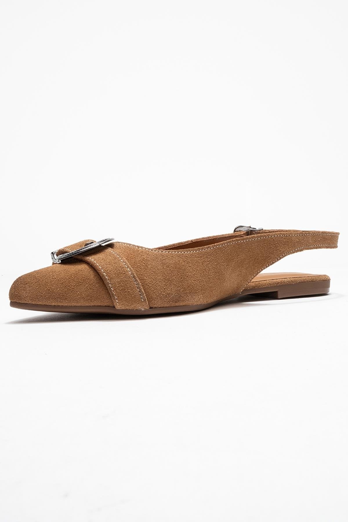 Dorothy - Taupe Suede Genuine Leather Buckle Pointed Toe Sandal (Women)