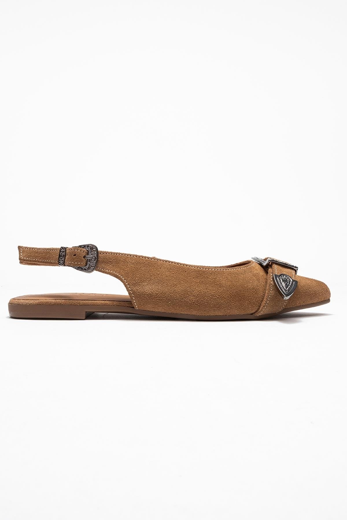 Dorothy - Taupe Suede Genuine Leather Buckle Pointed Toe Sandal (Women)