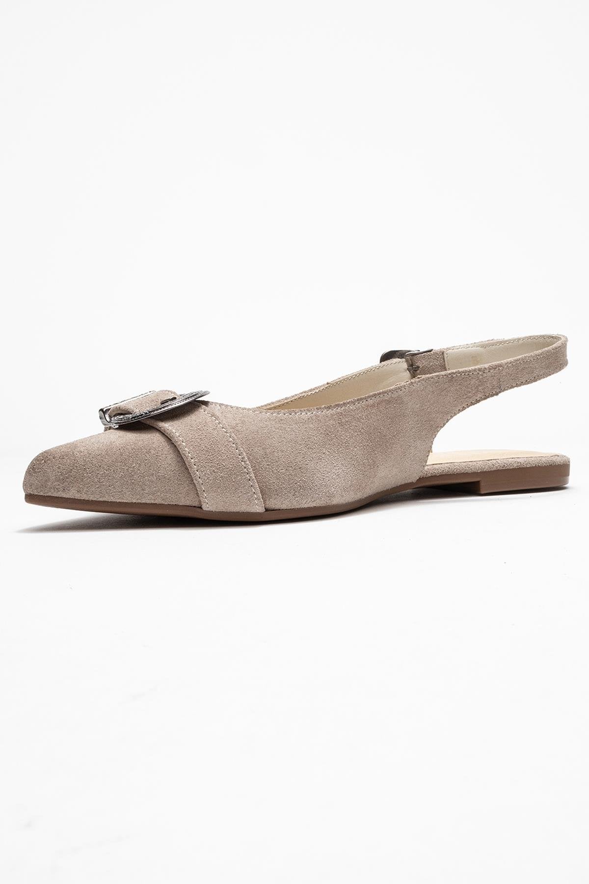 Dorothy - Beige Suede Genuine Leather Buckle Pointed Toe Sandal (Women)