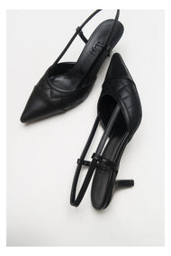 Goodge - Black Pointed Toe Backless Heeled Pump (Women)