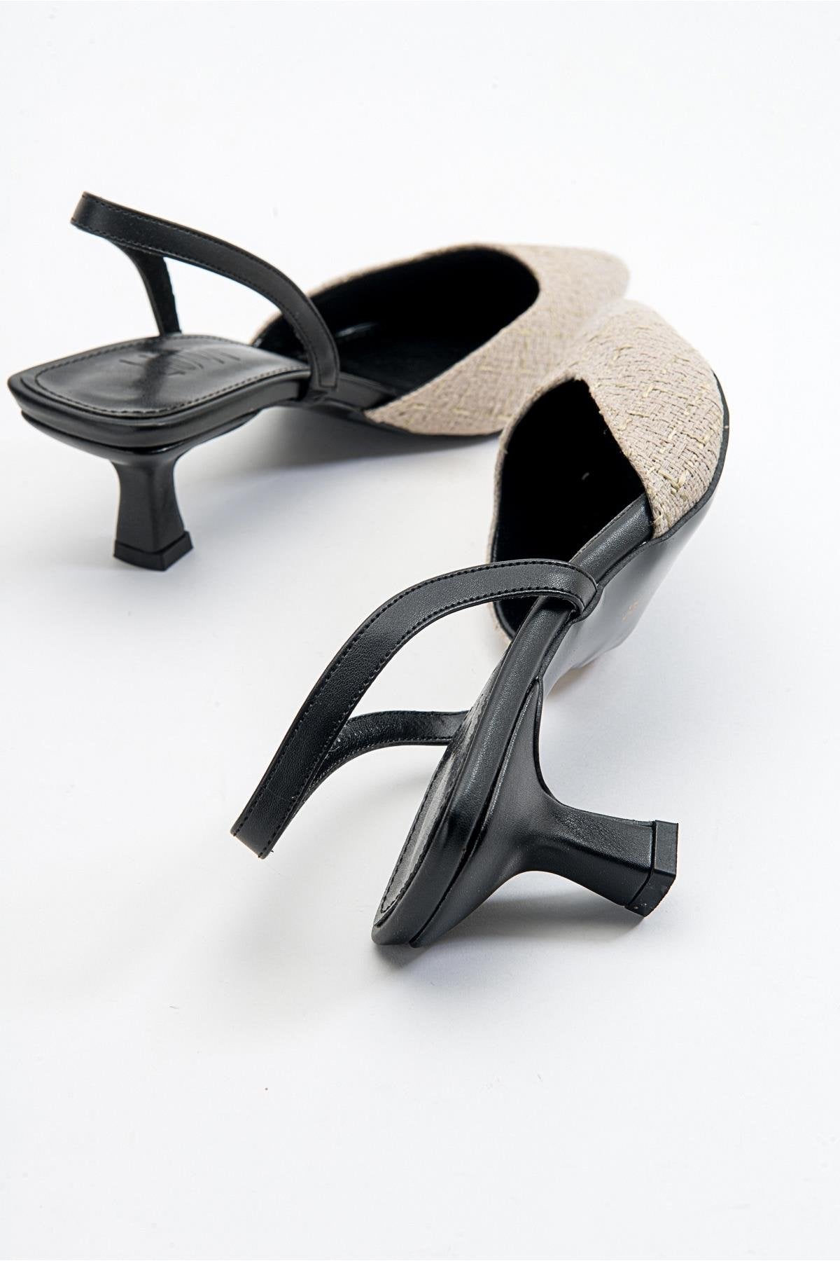 Over - Black Beige Tweed Pointed Toe Low Heel Shoe (Women)