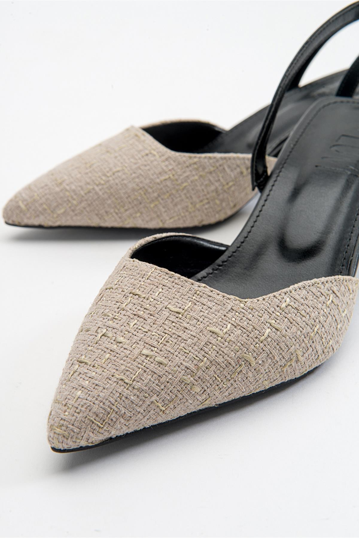 Over - Black Beige Tweed Pointed Toe Low Heel Shoe (Women)