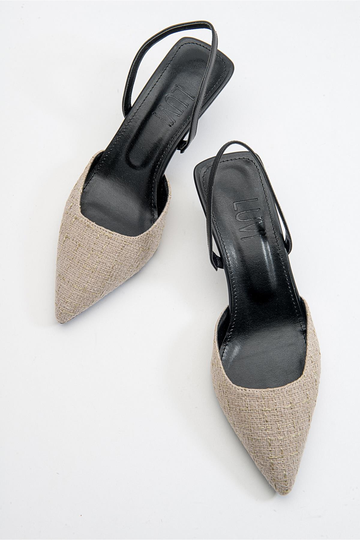 Over - Black Beige Tweed Pointed Toe Low Heel Shoe (Women)