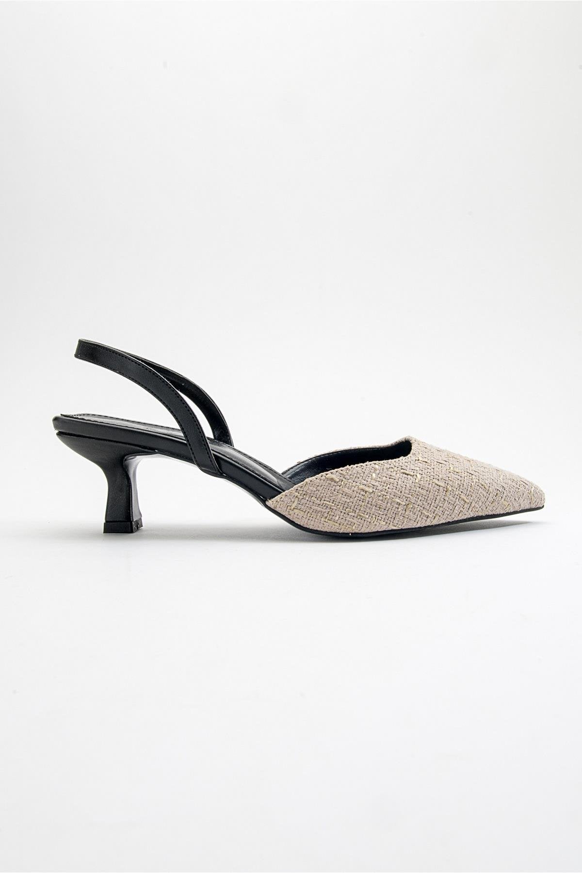 Over - Black Beige Tweed Pointed Toe Low Heel Shoe (Women)