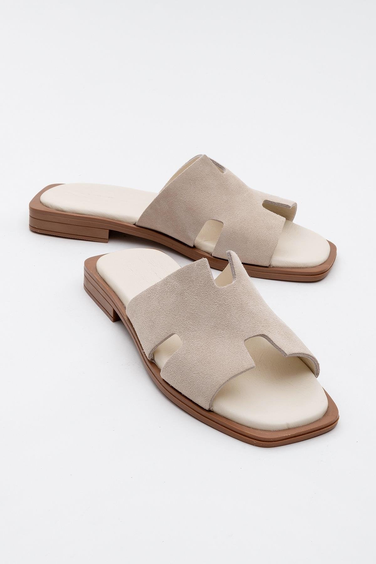 Handy - Beige Genuine Leather Slipper (Women)