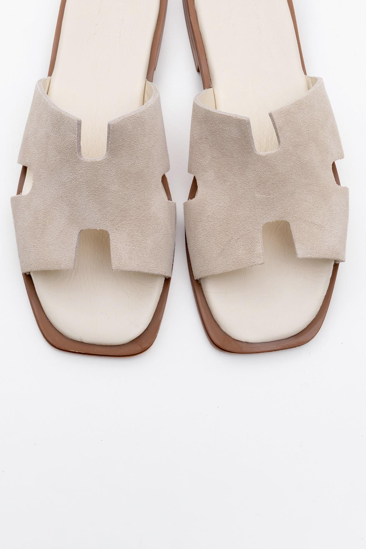 Handy - Beige Genuine Leather Slipper (Women)