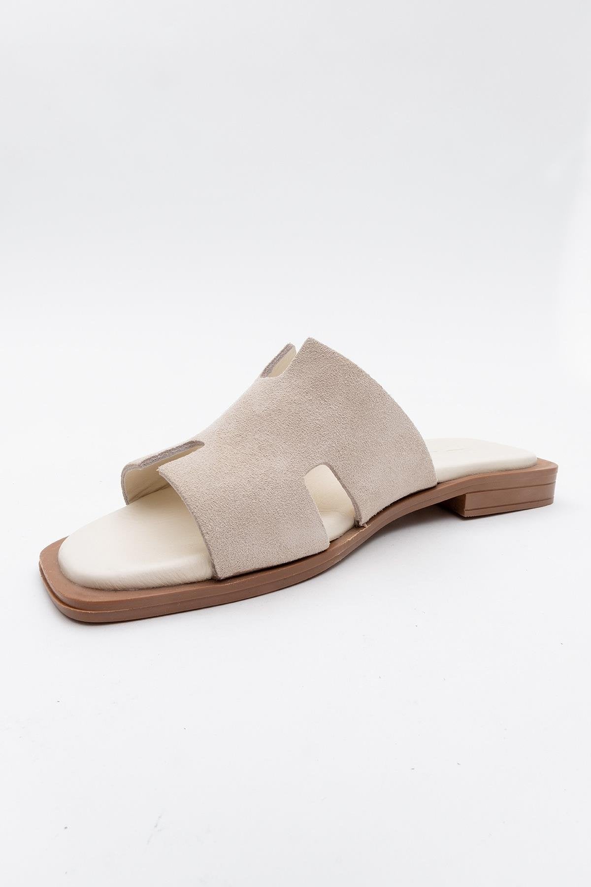 Handy - Beige Genuine Leather Slipper (Women)