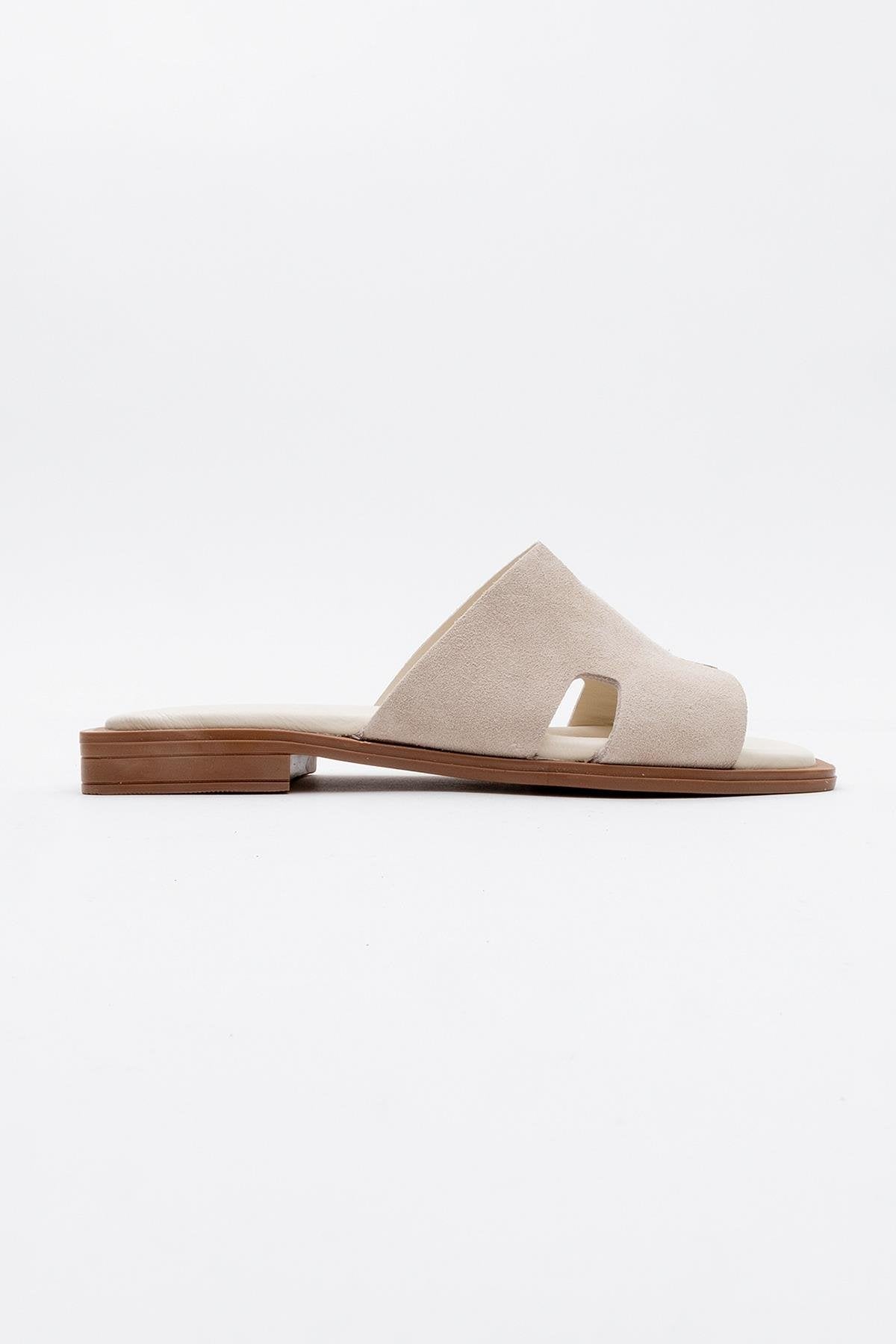 Handy - Beige Genuine Leather Slipper (Women)