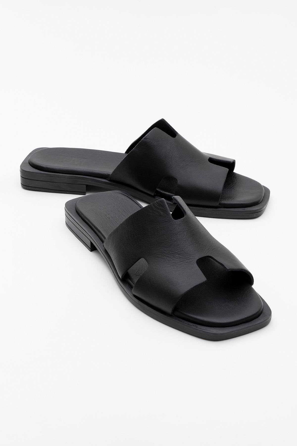 Handy - Black Genuine Leather Slipper (Women)