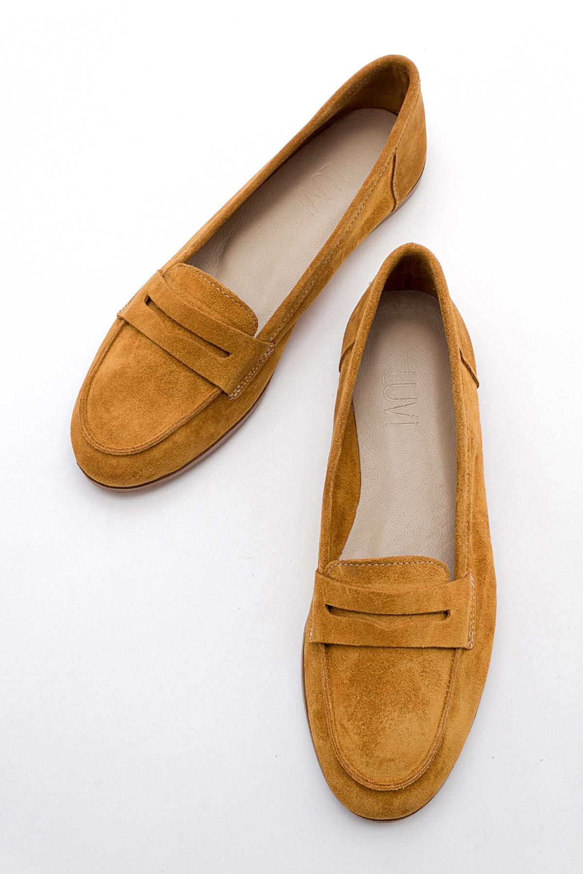 Tory - Mustard Suede Genuine Leather Loafer Shoe (Women)