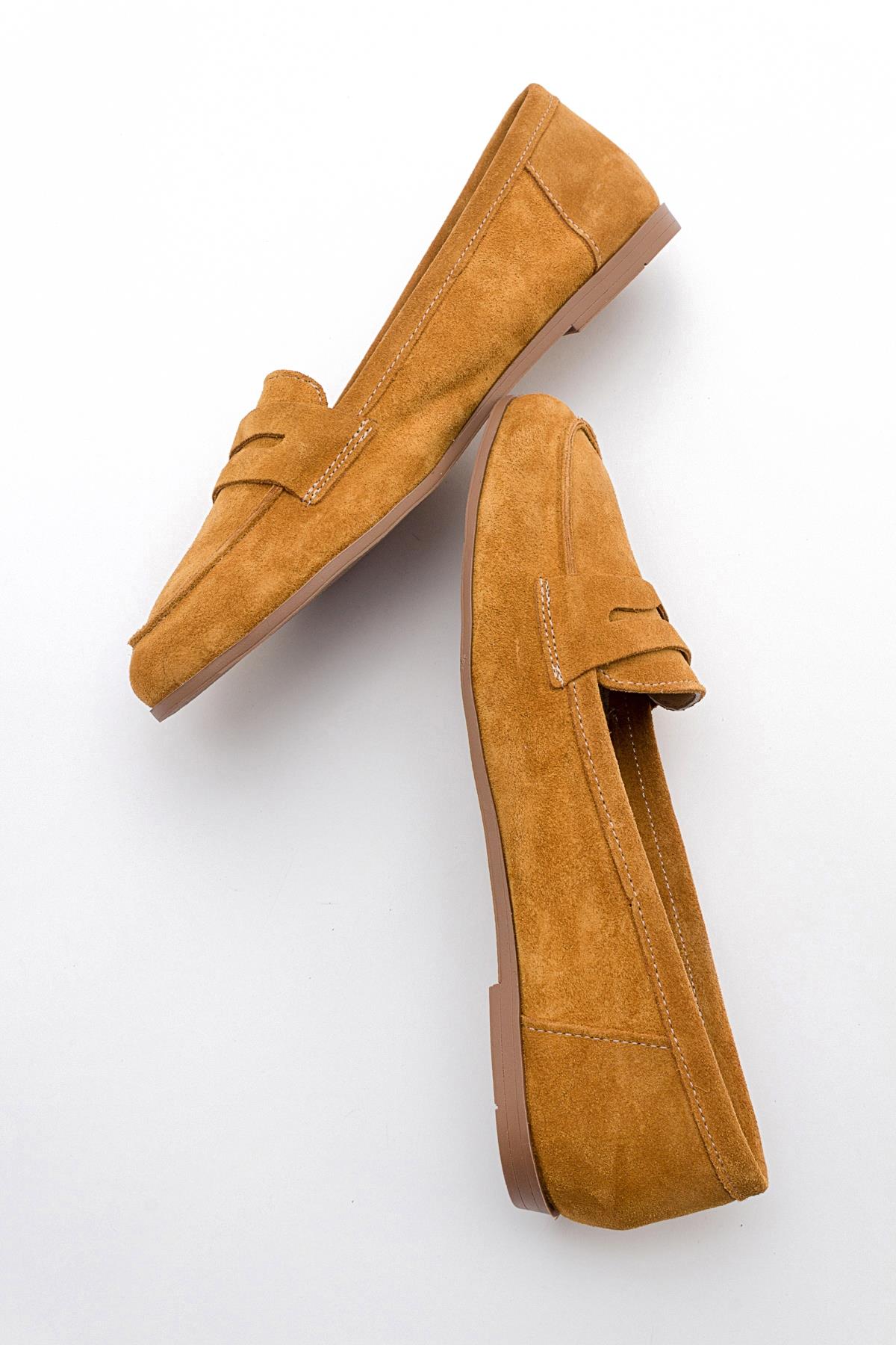 Tory - Mustard Suede Genuine Leather Loafer Shoe (Women)