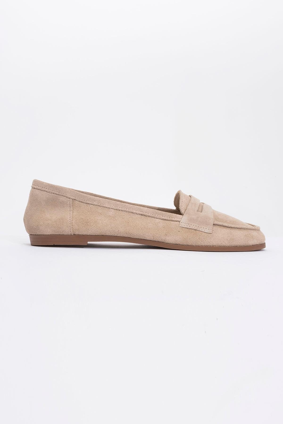 Tory - Beige Suede Genuine Leather Loafer Shoe (Women)