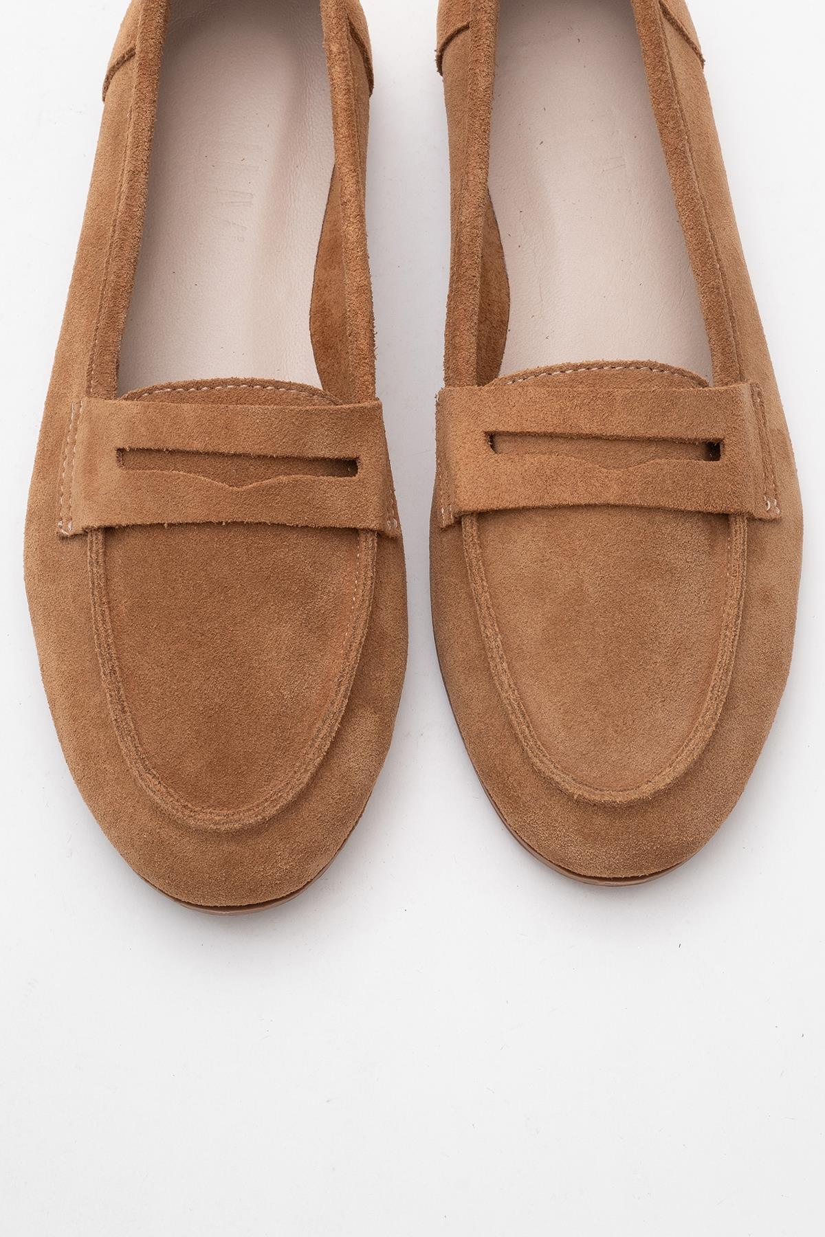 Tory - Taupe Suede Genuine Leather Loafer Shoe (Women)