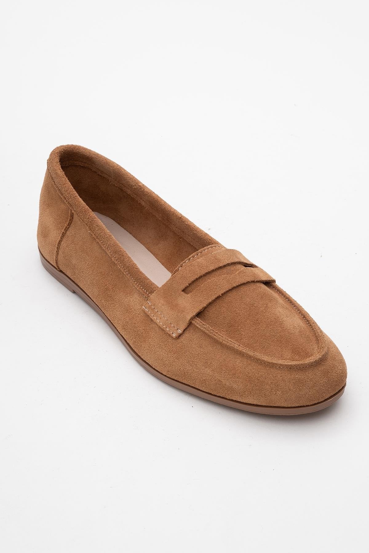 Tory - Taupe Suede Genuine Leather Loafer Shoe (Women)