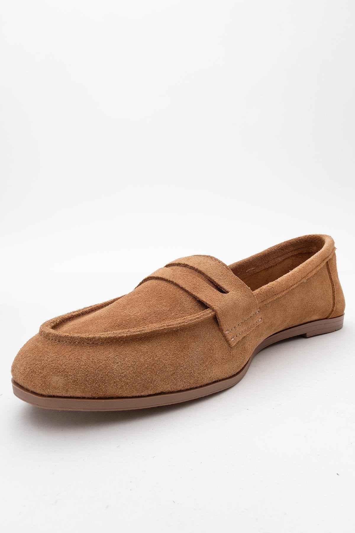Tory - Taupe Suede Genuine Leather Loafer Shoe (Women)