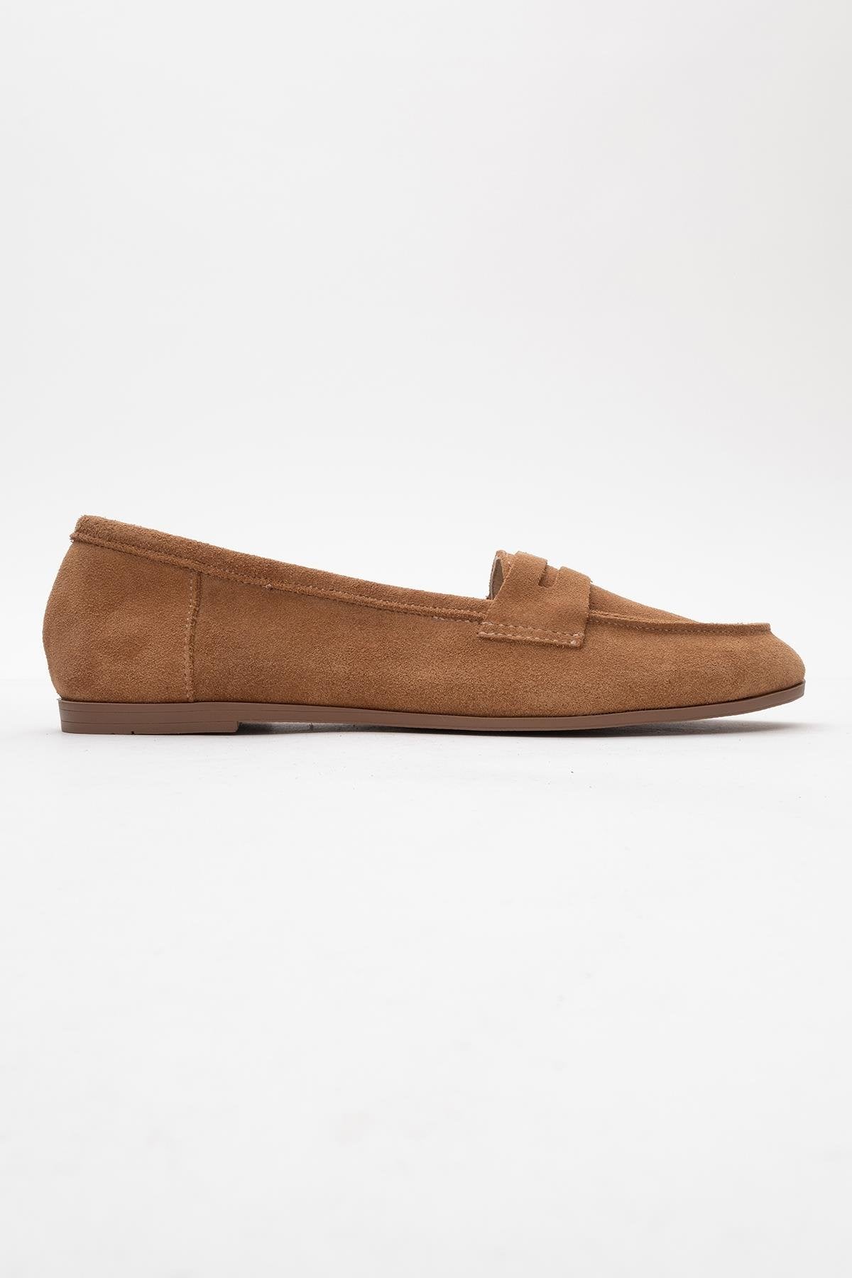 Tory - Taupe Suede Genuine Leather Loafer Shoe (Women)