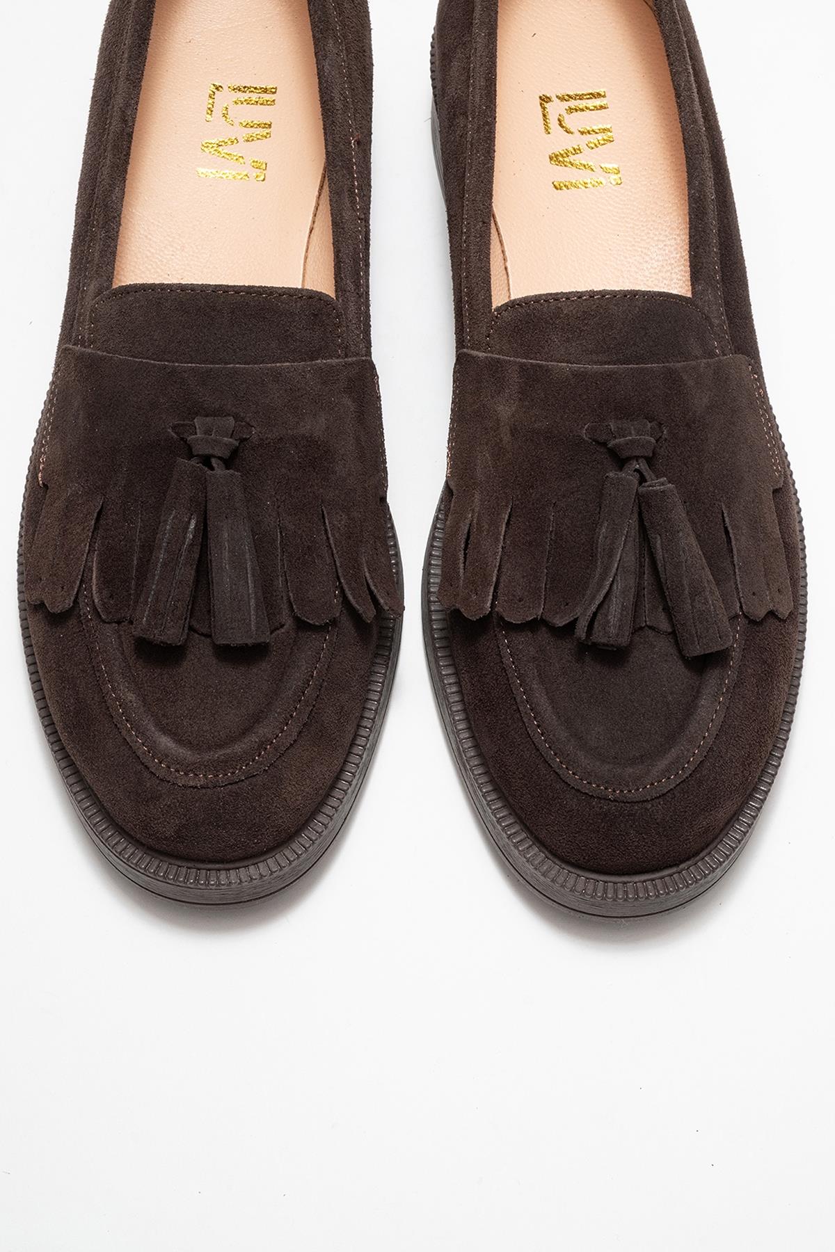 Milina - Brown Suede Genuine Leather Tassel Loafer (Women)