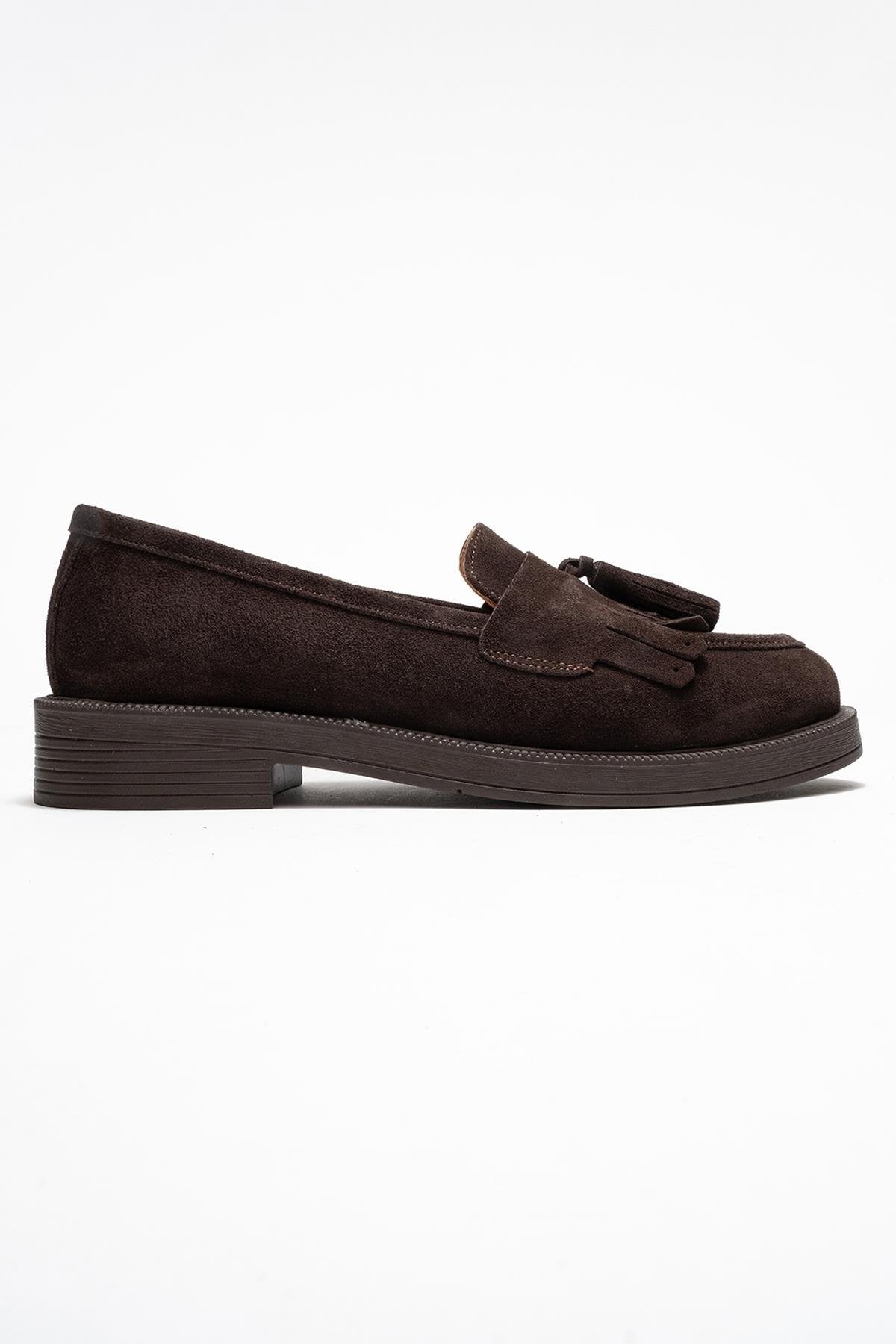 Milina - Brown Suede Genuine Leather Tassel Loafer (Women)
