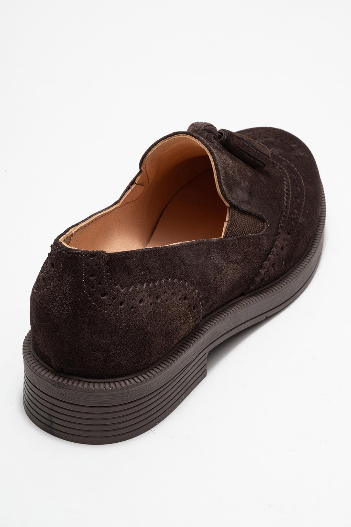 Alex - Brown Suede Genuine Leather Tassel Elastic Loafer (Women)