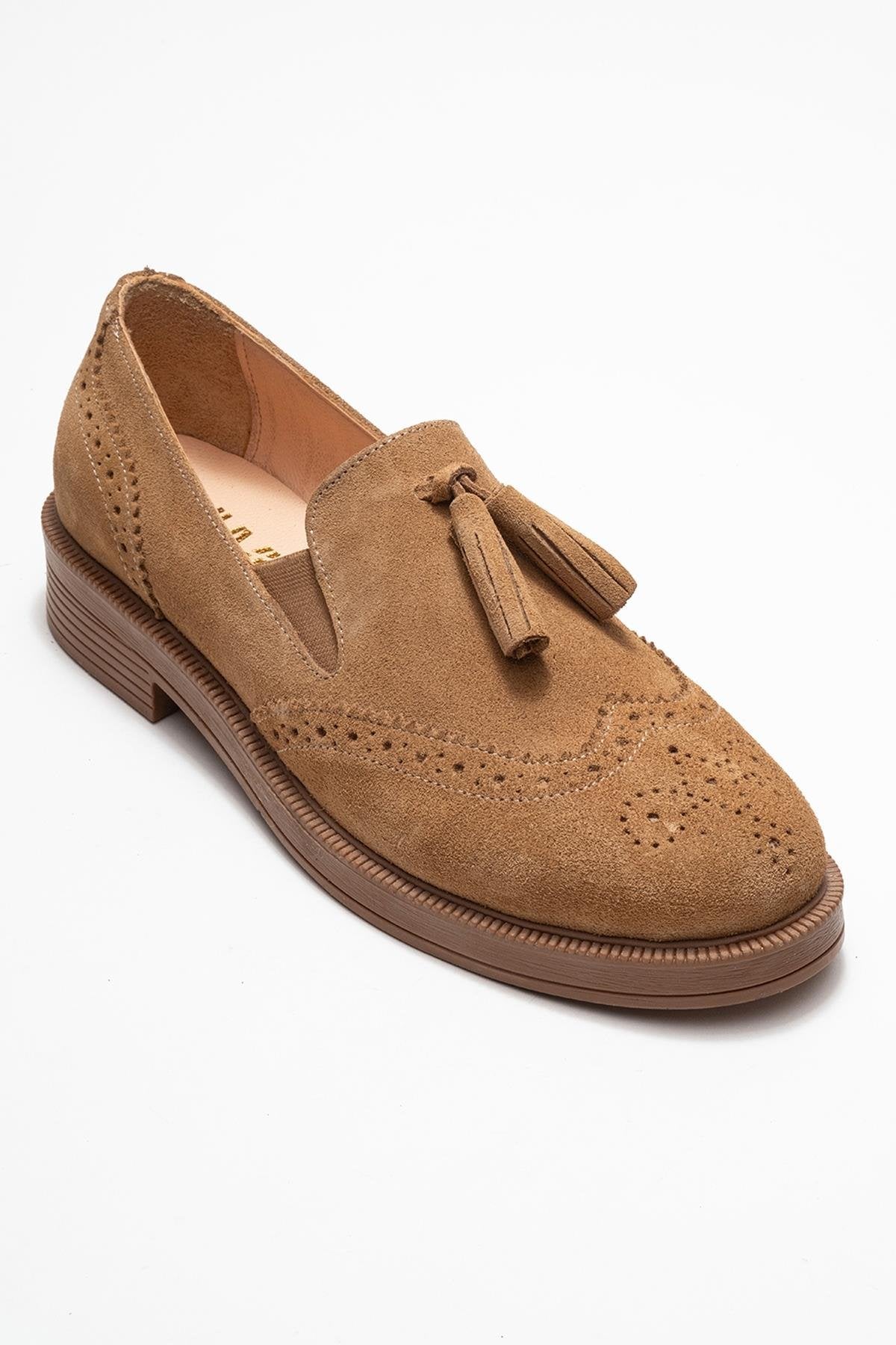 Alex - Taupe Suede Genuine Leather Tassel Elastic Loafer (Women)