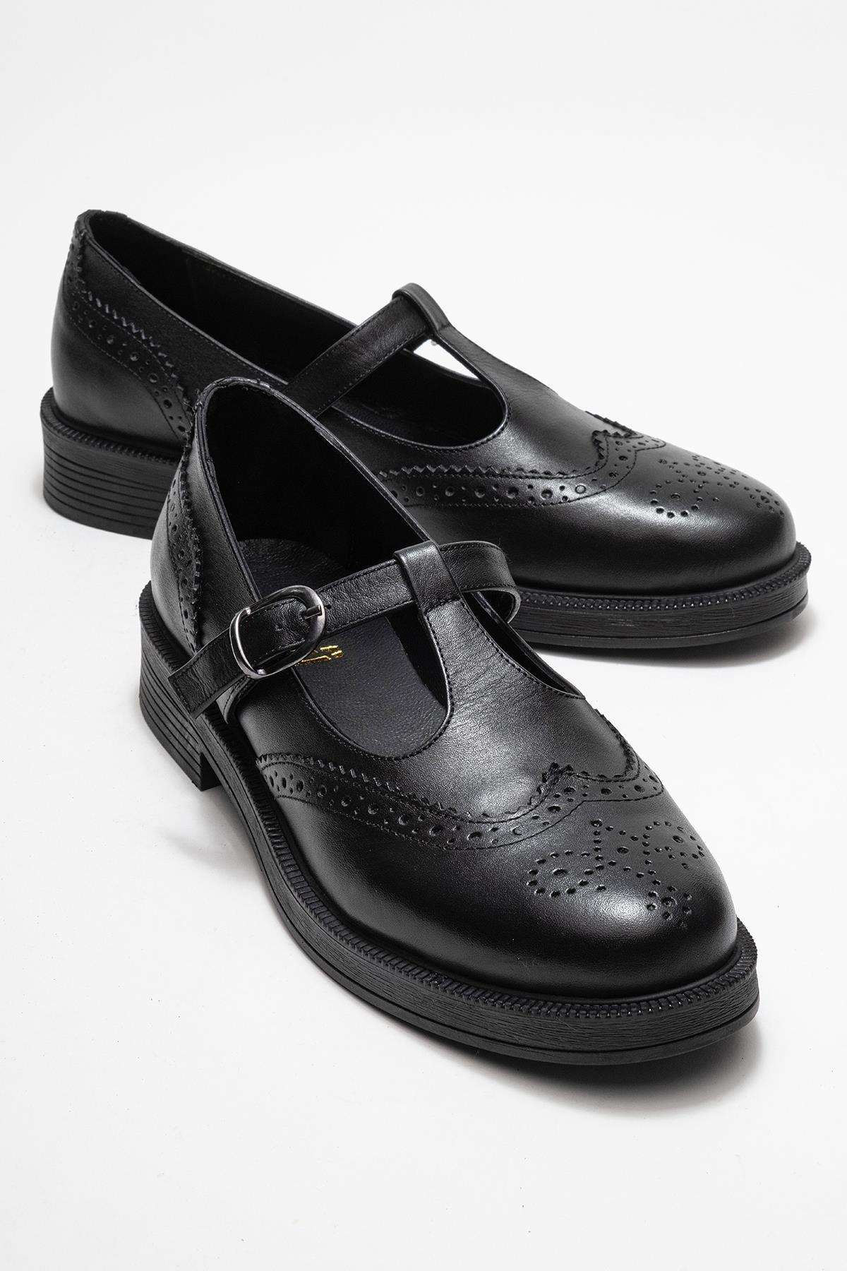Janney - Black Genuine Leather Strap Loafer (Women)