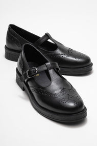 Janney - Black Genuine Leather Strap Loafer (Women)