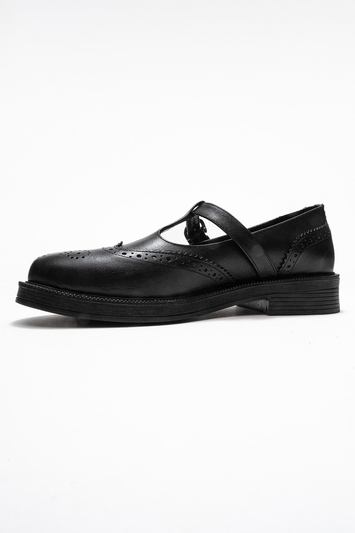 Janney - Black Genuine Leather Strap Loafer (Women)