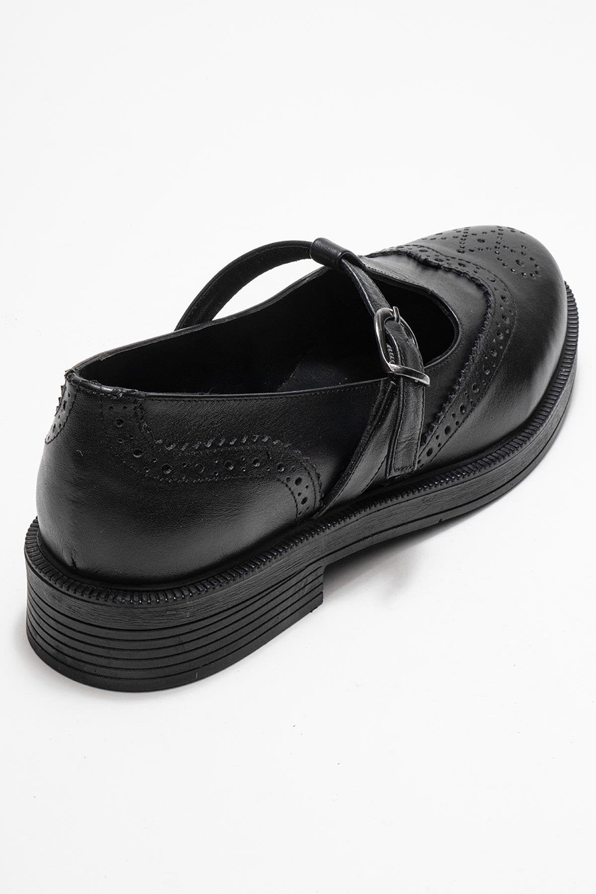 Janney - Black Genuine Leather Strap Loafer (Women)
