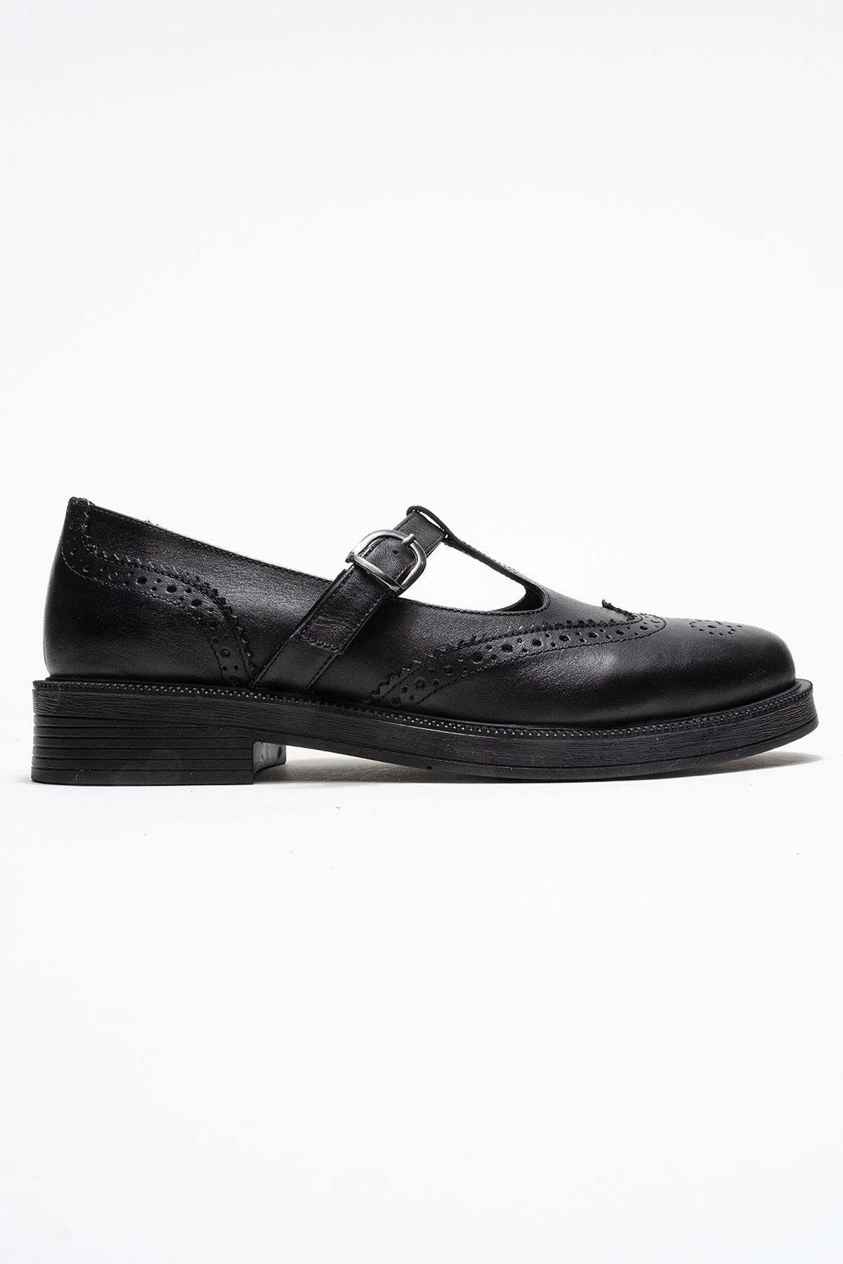 Janney - Black Genuine Leather Strap Loafer (Women)