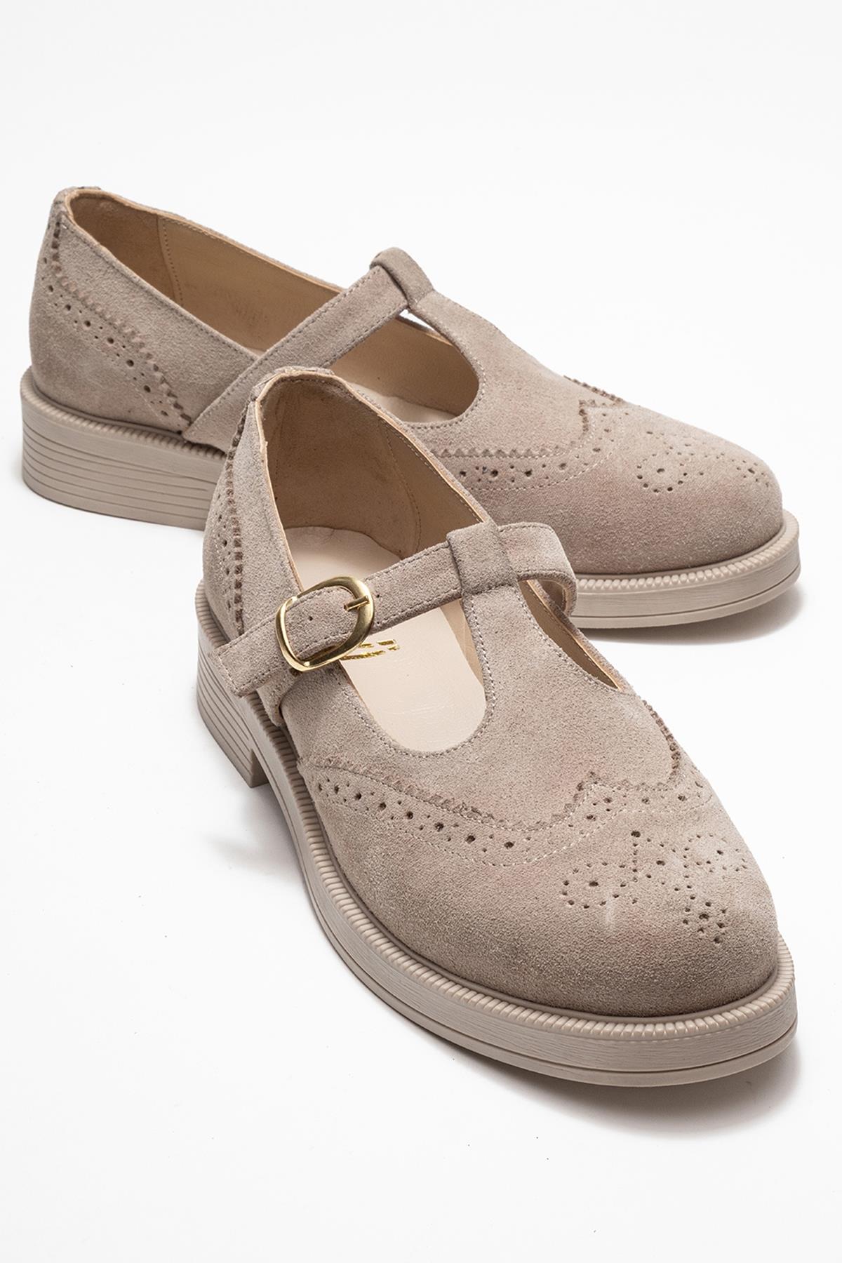 Janney - Beige Suede Genuine Leather Strap Loafer (Women)