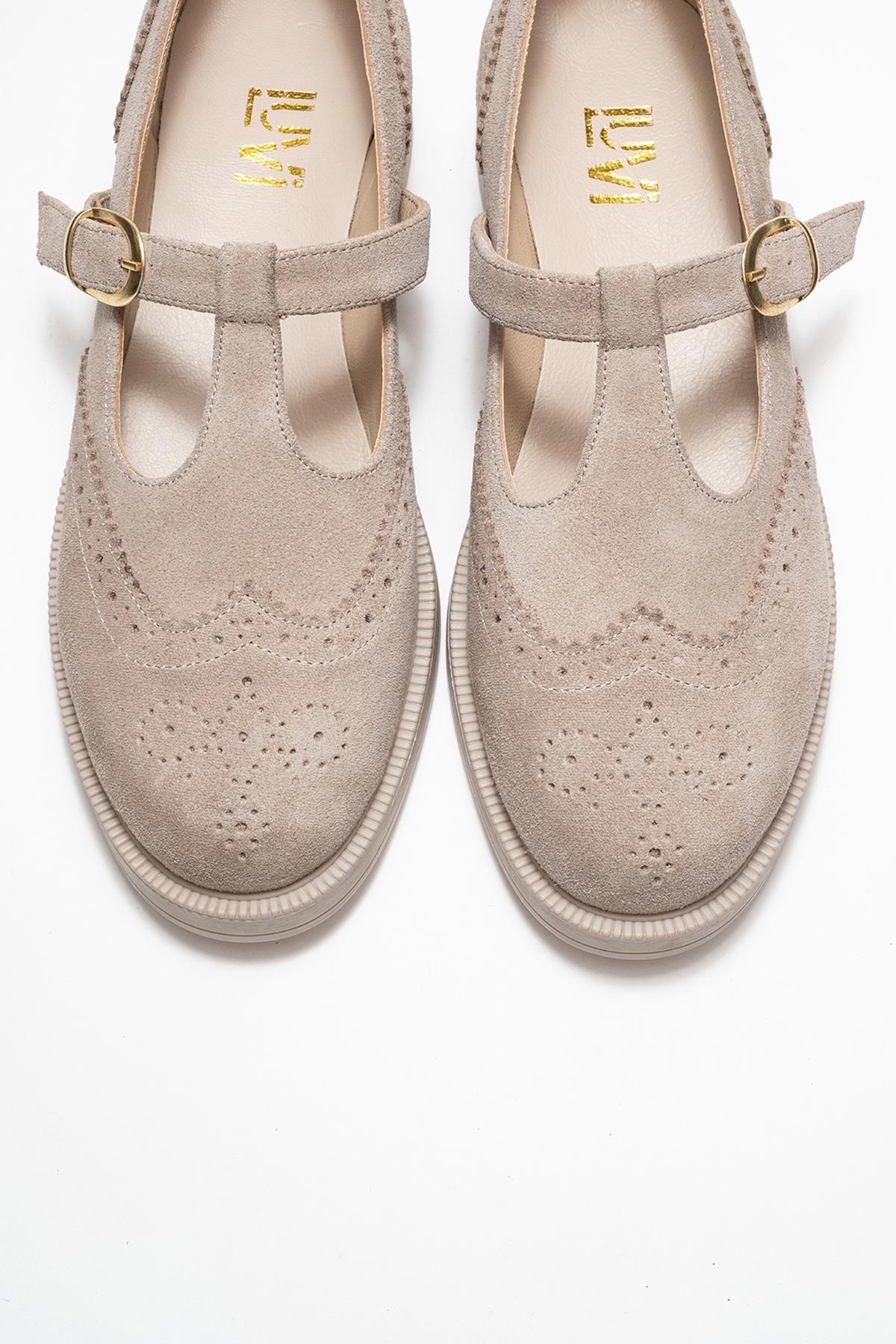 Janney - Beige Suede Genuine Leather Strap Loafer (Women)