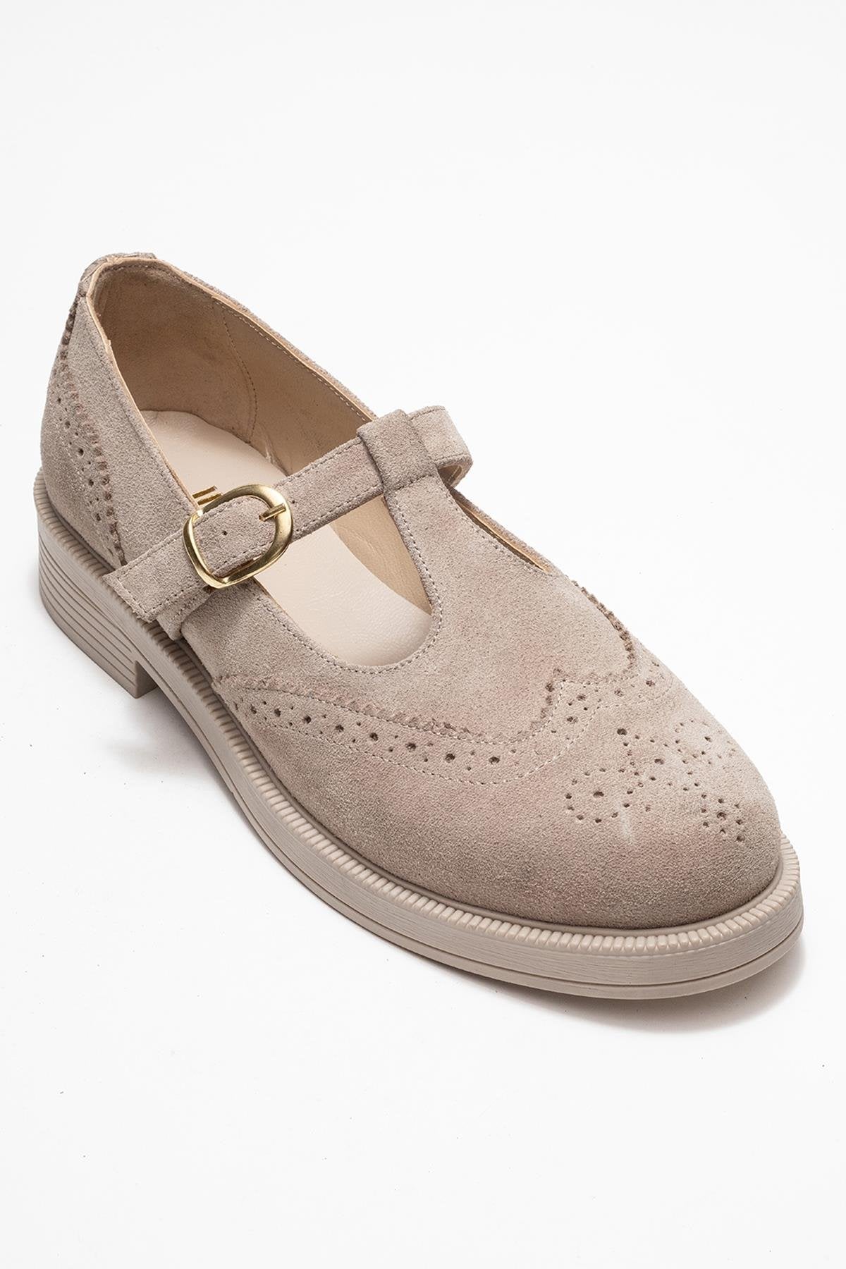 Janney - Beige Suede Genuine Leather Strap Loafer (Women)
