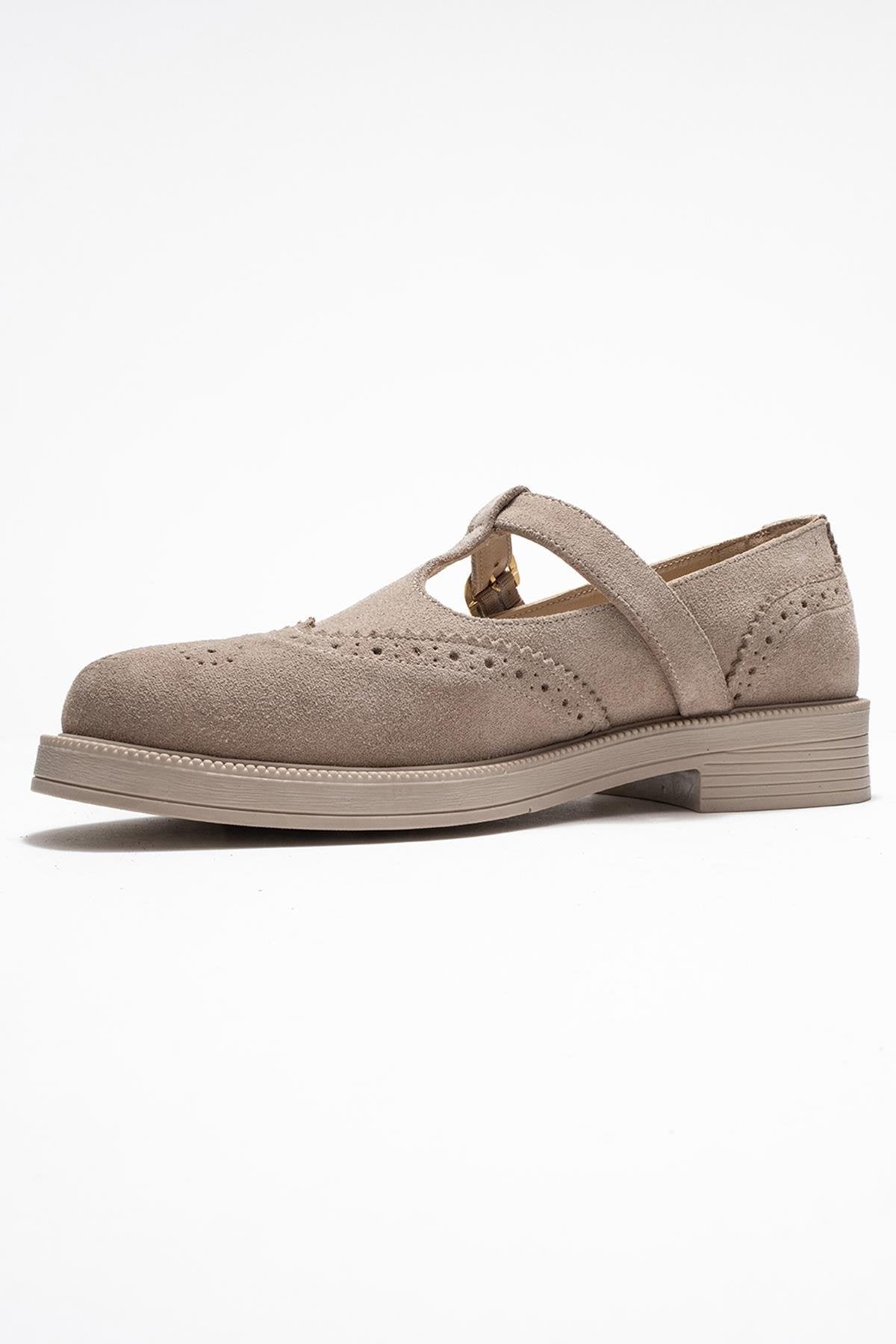 Janney - Beige Suede Genuine Leather Strap Loafer (Women)