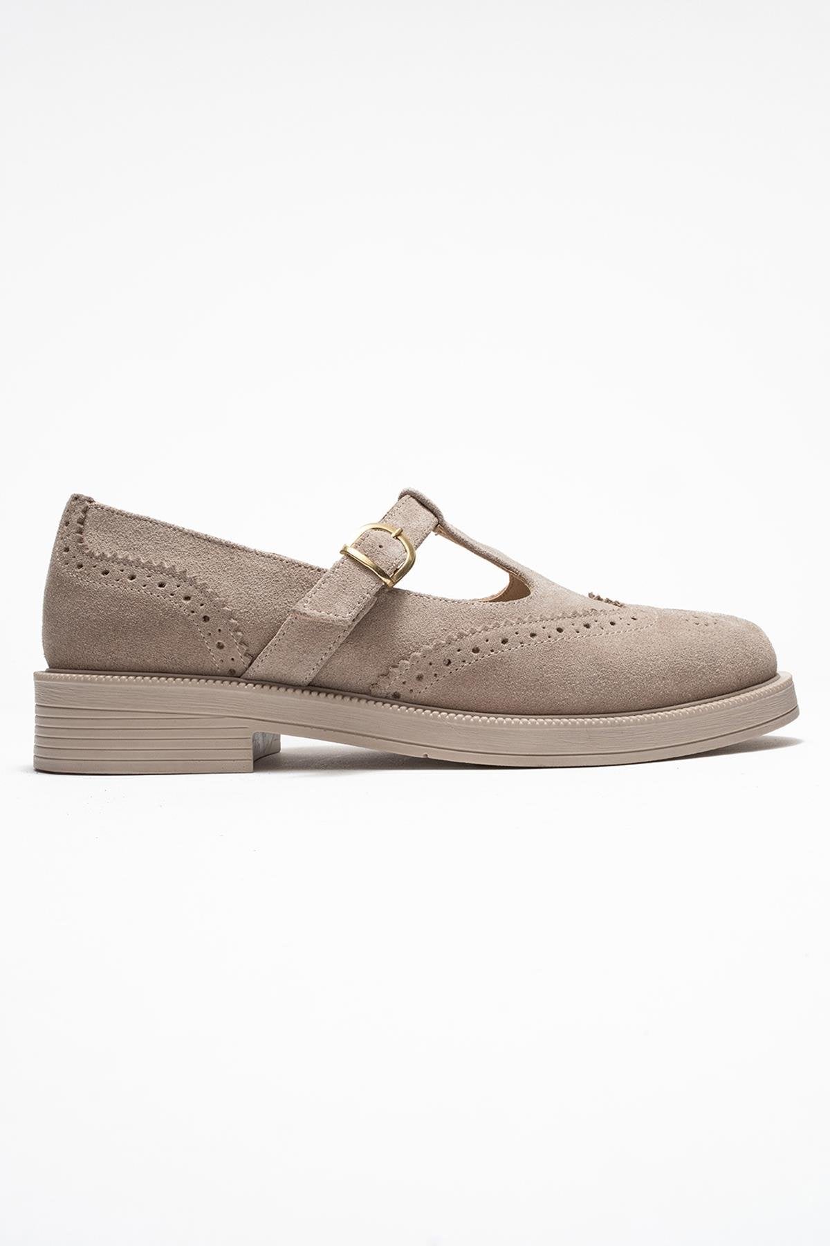 Janney - Beige Suede Genuine Leather Strap Loafer (Women)