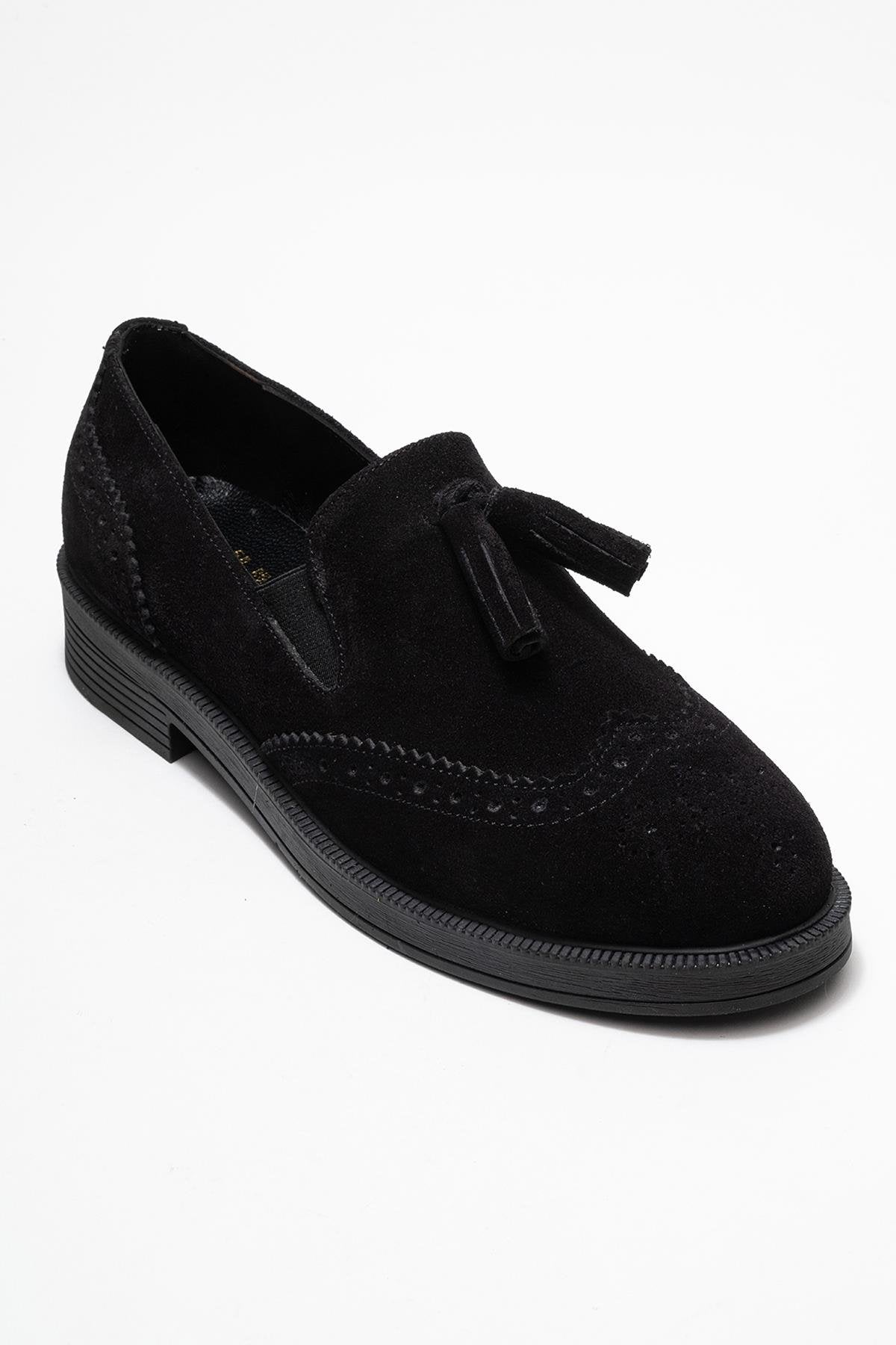 Alex - Black Suede Genuine Leather Tassel Loafer (Women)