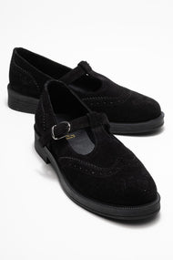 Janney - Black Genuine Leather Strap Loafer (Women)
