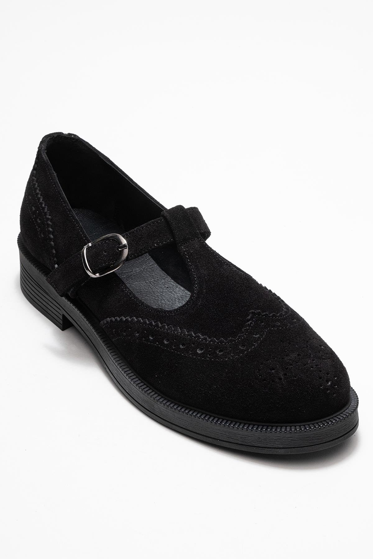 Janney - Black Genuine Leather Strap Loafer (Women)